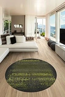 Sade Desen Dijital Kaymaz Taban Yıkanabilir Yuvarlak Mutfak Salon Halısı Y-Modern-28, Sarı, 180 X 180 ürün görseli 1