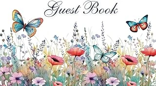 Independently Published Guest Book: Watercolor Wild Flowers With Butterflies Rustic Theme For Wedding, Celebration Message Log And Keepsake Memory Journal To Write For Best Wishes For Guests ürün görseli 1