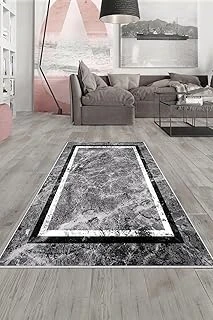 Pelangi Gri Mermer Beyaz Şerit Işlemeli Yıkanabilir Kaymaz Taban Tutmaz Salon Halısı Yolluk, Gri-Beyaz 160 X 250, 1358065160250728 ürün görseli 1