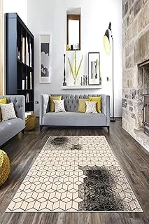 Pelangi Zemin Geometrik Petek Desen Yıkanabilir Kaymaz Taban Tutmaz Salon Halısı Yolluk, Krem-Siyah 100 X 600, 7457119610060005 ürün görseli 1