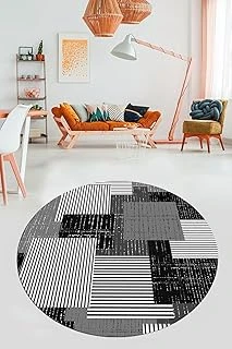 Baskılı Kaymaz Taban Yıkanabilir Yuvarlak Mutfak Halısı Salon Halısı Y-Modern-47, Gri, 160 X 160 ürün görseli 1