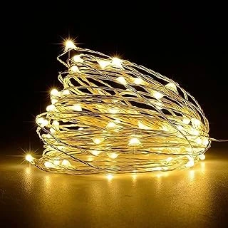 Jsdoin 50 Led Pille Çalışan Bakır Tel İç Mekan Dış Mekan Yatak Odası Düğün Dekoru Parti Noel Ağacı Dekorasyonu (5M 50 Adet/Sıcak Beyaz) ürün görseli 1
