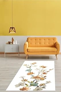 Pelangi Bohem Çiçekler Yıkanabilir Kaymaz Taban Tutmaz Salon Halısı, Beyaz-Turuncu-Yeşil 100 X 350 ürün görseli 1