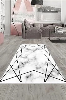 Pelangi Beyaz Siyah Şeritli Mermer Yıkanabilir Kaymaz Taban Tutmaz Salon Halısı Yolluk, Siyah-Beyaz 100 X 600, 1358057100600728 ürün görseli 1