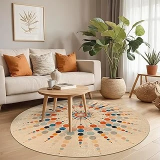 Latte Dizayn Rienes Desenli Şönil Pamuk Tabanlı Yıkanabilir Kaymaz Antibakteriyel Yuvarlak Salon Halısı 140X140 ürün görseli 1