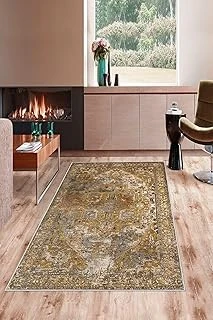 Pelangi Kahverengi Desen Çerçeveli Yıkanabilir Kaymaz Taban Tutmaz Salon Halı Yolluk, Hardal-Bej 100 X 400, 74571113100400728 ürün görseli 1
