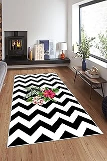 Pelangi Siyah Beyaz Zigzag Desenli Yıkanabilir Kaymaz Taban Tutmaz Salon Halısı Yolluk, Siyah 160 X 240, 7457112416024005 ürün görseli 1