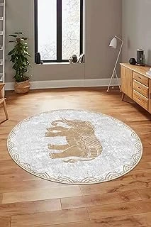 Fil Desen Baskılı Kaymaz Taban Yıkanabilir Yuvarlak Salon Halısı Y-Modern-101, Bej, 160 X 160 ürün görseli 1