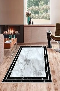 Pelangi Gri Mermer Desen Çerçeveli Yıkanabilir Kaymaz Taban Tutmaz Salon Halısı Yolluk, Siyah-Gri 80 X 350, 7457111780350728 ürün görseli 1