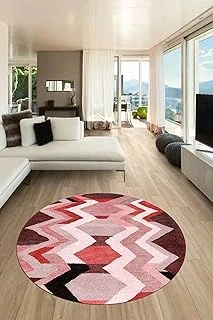 Etnik Desen Dijital Kaymaz Taban Yıkanabilir Yuvarlak Mutfak Salon Halısı Y-Modern-24, Kırmızı, 120 X 120 ürün görseli 1