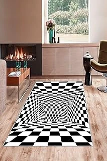 Pelangi Siyah Beyaz Dama Desenli 3D Yıkanabilir Kaymaz Taban Tutmaz Salon Halısı Yolluk, Siyah-Beyaz 180 X 300, 135832118030005 ürün görseli 1