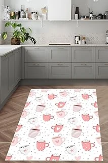 Pelangi Kalpli Mug Kupa Desenli Benekli Dijital Baskı Yıkanabilir Tutmaz Kaymaz Taban Mutfak Halısı, Beyaz 180 X 300 ürün görseli 1