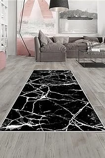 Pelangi Siyah Mermer Desenli Yıkanabilir Kaymaz Taban Tutmaz Salon Halısı Yolluk, Koyu Siyah 80 X 50, 13580758050728 ürün görseli 1