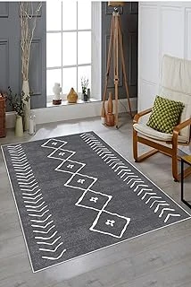 Pelangi Çizgi Bohem Etnik Kilim Desen Dijital Baskı Yıkanabilir Kaymaz Taban Salon Halısı Yolluk, Gri-Beyaz 80 X 600 ürün görseli 1