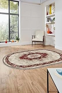 Çiçekli Klasik Motifli Dijital Kaymaz Taban Yıkanabilir Oval Yolluk Salon Halısı O-Klasi̇k-29, Bordo, 80 X 250 ürün görseli 1
