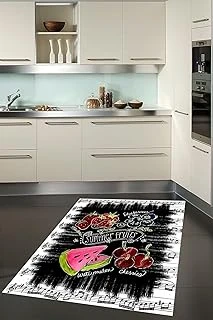 Pelangi Karpuz Çilek Meyve Desenli Dijital Baskılı Kaymaz Taban Yıkanabilir Tutmaz Mutfak Halısı, Siyah 80 X 300 ürün görseli 1