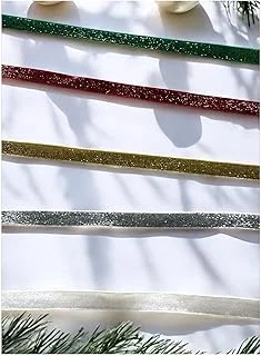 Yılbaşı Glitter Kurdele Seti, Yeşil, Kırmızı, Altın, Gümüş Beyaz, Dekoratif Parlak Şeritler, 5 Parça 2 Metre (5, Simli) ürün görseli 1