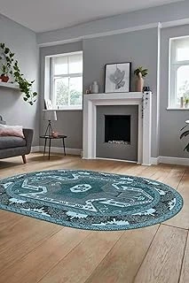 Şık Etnik Desenli Dijital Kaymaz Taban Yıkanabilir Oval Yolluk Mutfak Salon Halısı O-Etni̇k-10, Mavi, 100 X 200 ürün görseli 1
