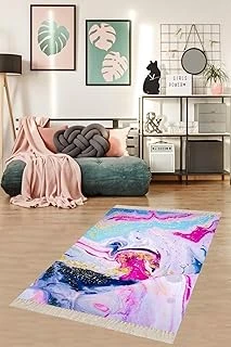 Pelangi Karışık Renk Paleti Dijital Baskı Yıkanabilir Kaymaz Taban Tutmaz Salon Halısı Yolluk, Fuşya-Mavi 100 X 350 ürün görseli 1