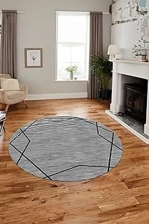 Baskılı Dekoratif Kaymaz Taban Yıkanabilir Mutfak Yuvarlak Salon Halısı Y-Modern-05, Gri, 160 X 160 ürün görseli 1