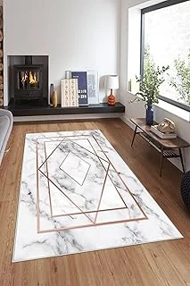 Pelangi Beyaz Gold Işleme Mermer Yıkanabilir Kaymaz Taban Tutmaz Salon Halısı Yolluk, Beyaz-Gold 80 X 350, 135805080350728 ürün görseli 1