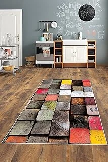 Pelangi Çok Renkli Kütük Desenli Yıkanabilir Kaymaz Taban Tutmaz Salon Halısı Yolluk, Çok Renkli 80 X 50, 1358244805005 ürün görseli 1