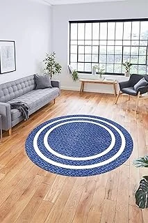 Jüt-Hasır Desenli Dijital Baskı Kaymaz Taban Yıkanabilir Yuvarlak Salon Halısı Y-Jüt-12, Mavi, 100 X 100 ürün görseli 1