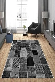 Pelangi Gri Patchwork Kırkyama Desen Yıkanabilir Kaymaz Taban Tutmaz Salon Halısı Yolluk, Siyah-Antrasit 130 X 180, 1358172130180728 ürün görseli 1