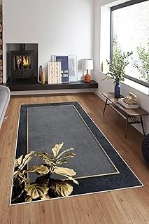 Pelangi Gri Zemin Gold Şerit Desenli Yıkanabilir Kaymaz Taban Tutmaz Salon Halısı Yolluk, Gri-Gold 100 X 150, 7457113610015005 ürün görseli 1