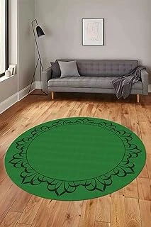 Klasik Jüt-Hasır Desen Dijital Kaymaz Taban Yıkanabilir Yuvarlak Mutfak Salon Halısı Y-Jüt-18, Yeşil, 160 X 160 ürün görseli 1