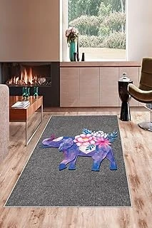 Pelangi Gri Fil Desenli Yıkanabilir Kaymaz Taban Tutmaz Salon Halısı Yolluk, Gri-Mavi 80 X 500, 13583038050005 ürün görseli 1