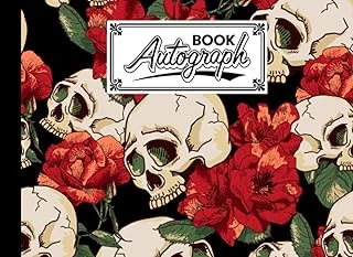 Autograph Book: Skull And Flowers Cover | Memory Book, Signature Celebrity Memorabilia Album Gift, Size 8.25" X 6" By Joanna Noack ürün görseli 1