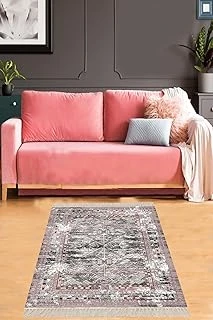 Pelangi Osmanlı Motifler Desenli Dijital Baskı Yıkanabilir Salon Halısı Yolluk, Gri-Pembe 120 X 160 ürün görseli 1