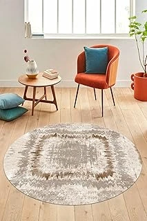 Sade Desen Dijital Kaymaz Taban Yıkanabilir Yuvarlak Mutfak Salon Halısı Y-Modern-37, Kahverengi, 80 X 80 ürün görseli 1