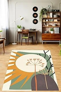 Pelangi Bohem Iskandinav Stil Soyut Desen Yıkanabilir Kaymaz Taban Tutmaz Salon Halısı Yolluk, Yeşil-Beyaz-Turuncu 80 X 400 ürün görseli 1