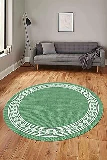 Çerçeveli Jüt-Hasır Desen Kaymaz Taban Yıkanabilir Yuvarlak Mutfak Salon Halısı Jüt-20, Yeşil, 160 X 160 ürün görseli 1