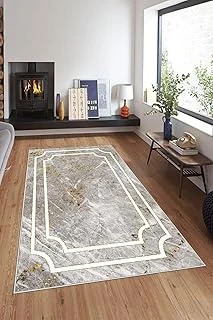 Pelangi Kahverengi Gold Mermer Desenli Yıkanabilir Kaymaz Taban Tutmaz Salon Halısı Yolluk, Gri-Beyaz 100 X 150, 1358023100150728 ürün görseli 1