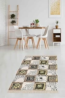 Pelangi Gold Kare Bloklu Dijital Baskı Yıkanabilir Kaymaz Taban Salon Halısı Yolluk, Bej-Gold 100 X 250 ürün görseli 1