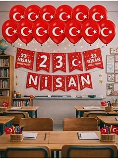 23 Nisan Dekoratif Süsü Flama Okul Süsü, Atatürklü Balon, Türk Bayrağı Pano Süsleri 2026 ürün görseli 1