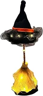 Halloween Cadı Şapkası, Led Işıklı, Siyah Kumaş, Cadı Süpürgesi, Turuncu Şeritli, Dekoratif Süsleme, Pilli ürün görseli 1