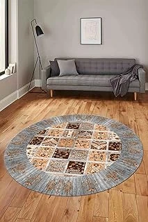 Yeni Etnik Desen Kaymaz Taban Yıkanabilir Yuvarlak Mutfak Salon Koridor Halısı Y-Etni̇k-18, Gri, 100 X 100 ürün görseli 1