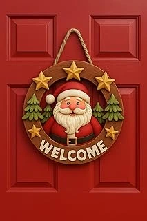 Yuvarlak Yıldızlı Noel Babalı Yılbaşı Ahşap Kapı Yılbaşı Süsü Yılbaşı Temalı Hediyeler (23-23 Cm) ürün görseli 1