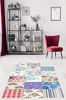 Pelangi Patchwork Kırkyama Desen Çiçekli Yıkanabilir Kaymaz Taban Tutmaz Salon Halısı Yolluk, Mavi-Beyaz-Kırmızı 100 X 400 ürün görseli 1