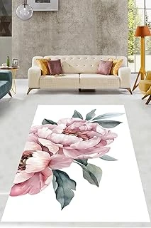 Pelangi Beyaz Zemin Pembe Minimalist Çiçek Yıkanabilir Kaymaz Taban Tutmaz Salon Halısı Yolluk, Beyaz-Pembe 40 X 40 ürün görseli 1