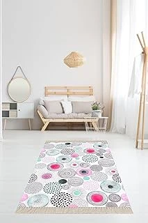 Pelangi Renkli Hindiba Desenli Çiçekli Dijital Baskı Yıkanabilir Kaymaz Taban Salon Halısı Yolluk, Pembe-Beyaz 100 X 350 ürün görseli 1