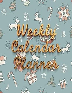 Weekly Calendar Planner - 70 Weeks - (8.5 X 11) - Christmas Design, Gold Letters: Multi-Color Christmas With Presents, Candy Canes, Rein Deer, Gold Letters ürün görseli 1