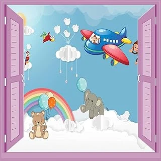Çocuk Odası Bebek Odası Pencere Poster Duvar Kağıdı Renkli Uçak ürün görseli 1