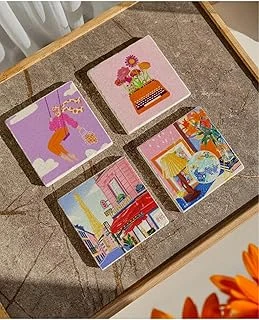 Renkli Desenli Doğal Taş Bardak Altlığı Seti, 4’Lü ürün görseli 1