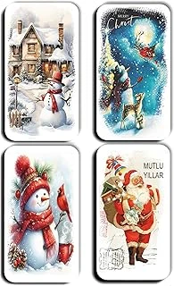 4 Lü Simli Magnet Yılbaşı Yeniyıl Noel Bbaba Kardan Adam Çam Ağacı Manzara Hediye Magnetler (5,5 X 11 Cm) ürün görseli 1