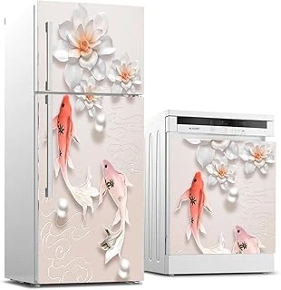 Buzdolabı Bulaşık Makinası Beyaz Eşya Sticker Kaplama 3D Balık Çiçek Zemin ürün görseli 1